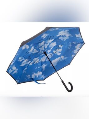 Totes Reverse Close Sky Print INbrella - Blue Cloud Pattern Umbrella